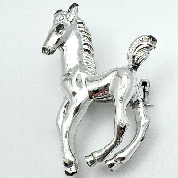 Horse Brooch Pin Silver Tone Vintage Running Design Approx. 1.5"x1" - Picture 1 of 8